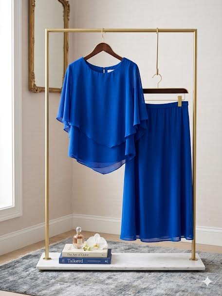 Item 003 royal blue layered blouse and skirt set