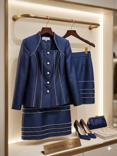 Item 009 Donnavinci navy blue skirt suit