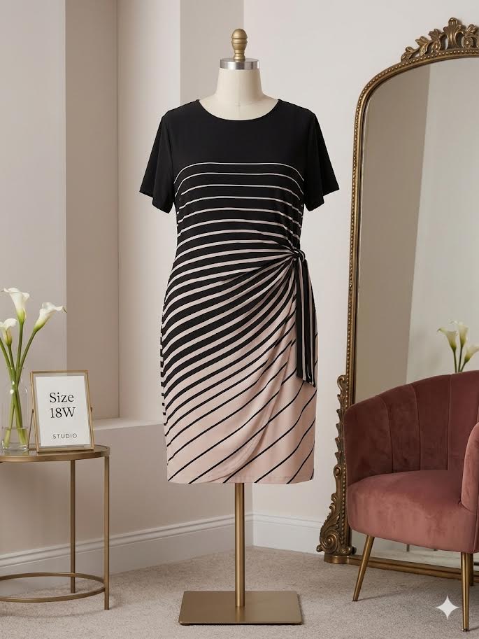 Item 012 black and tan striped side knot dress
